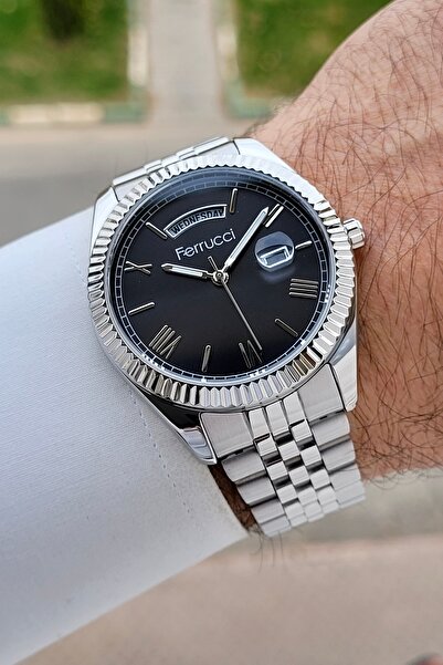 Ferrucci Kadranı Siyah Kordonu Gümüş Renk 41 mm İç Göstergeleri Aktif Erkek K...