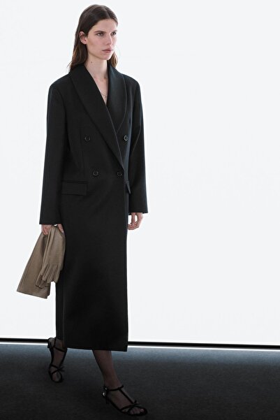 Massimo Dutti Uzun kruvaze %100 yün palto