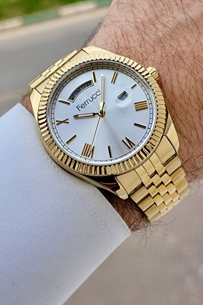Ferrucci Gold Renk Ayarlanabilir Kordonlu 41 mm Fonksiyonlu Erkek Kol Saati
