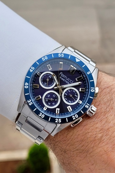 Ferrucci Kadranı Lacivert Kordonu Silver Renk 24 Ay Garantili 43 mm Göstergel...