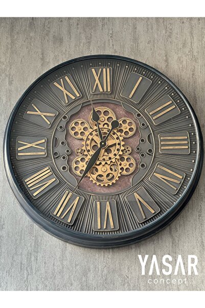 YASAR CONCEPT Rouage Metal Çarklı Duvar Saati 70 Cm