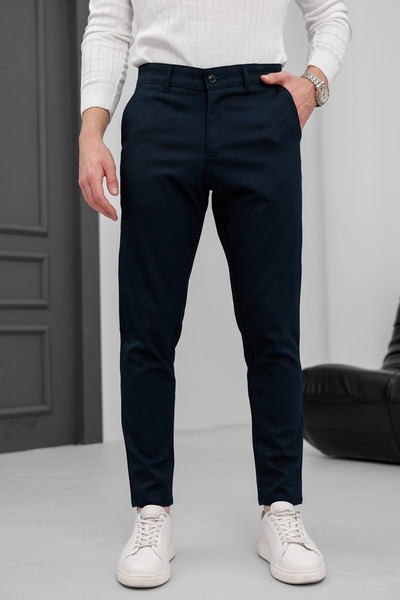 MODAMESTO Чоловічі брюки Slim Fit з лікрам з льону, темно-синього кольору