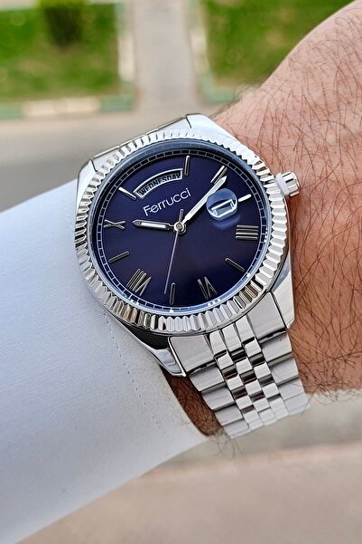 Ferrucci Kadranı Lacivert Kordonu Gümüş Renk 41 mm İç Göstergeleri Aktif Erkek Kol Saati