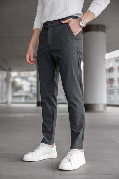 Ser Joven Ανδρικό παντελόνι εφαρμοστό Dark Anthracite ελαστικό ύφασμα Linen