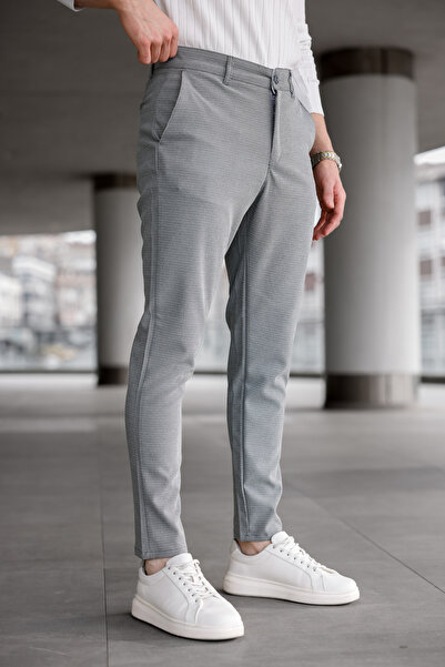 Ser Joven Ανδρικό εφαρμοστό Σκούρο Γκρι ελαστικό ύφασμα Λινό Παντελόνι
