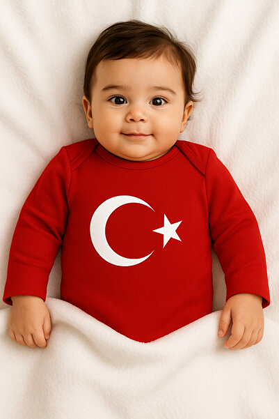 EFU BABY 100% Cotton Crescent Star Turkish Flag Printed Long Sleeve Snap Fast...