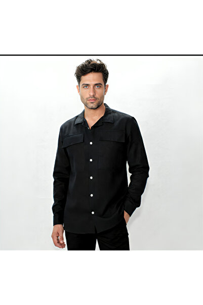 OneDay Men's plain black long-sleeved shirt, comfortable fabric
