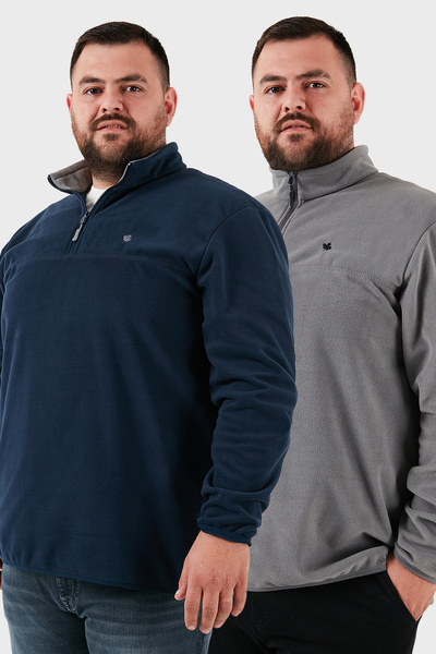 Buratti Regular Fit Anti-Pilling Plus Size ψηλός λαιμός Χειμώνας επένδυση fleece Πακέτο με 2 Ανδρικά φλις POLAR 5