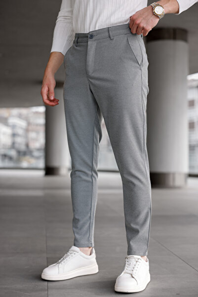 Ser Joven Ανδρικό εφαρμοστό Σκούρο Γκρι ελαστικό ύφασμα Λινό Παντελόνι