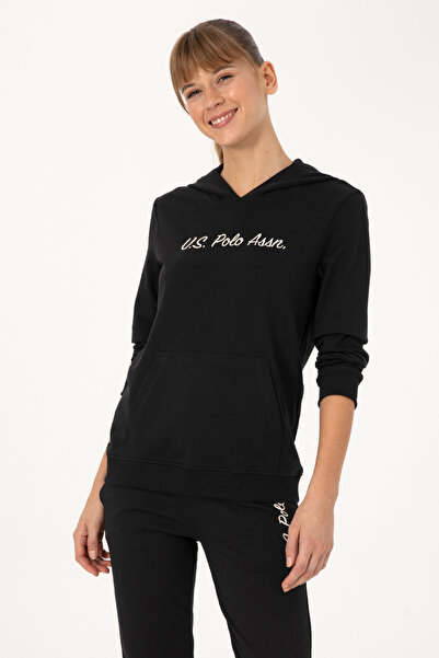 U.S. Polo Assn. سويت شيرت نسائي أسود بغطاء رأس 50313559-VR046