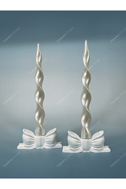 Lusora Design Pinterest Tasarımı 2 Adet Pürüzsüz Fiyonk Şamdan - Beyaz