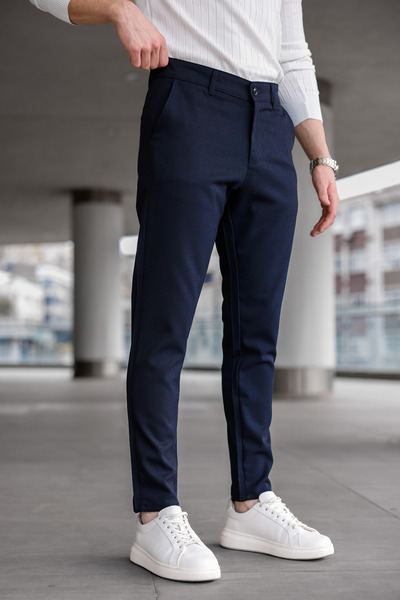 Ser Joven Чоловічі брюки Slim Fit з лікрам з льону, темно-синього кольору