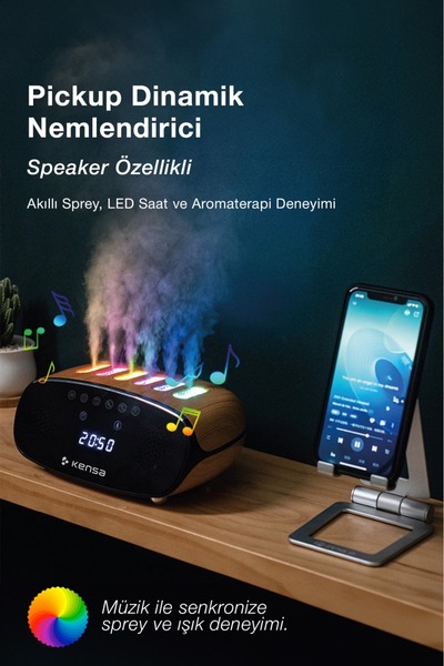 Kensa Bluetooth Hoparlörlü Aromaterapi Hava Nemlendirici – 7 Renk Işıklı, Çoklu Sis Çıkışlı, Kumandalı
