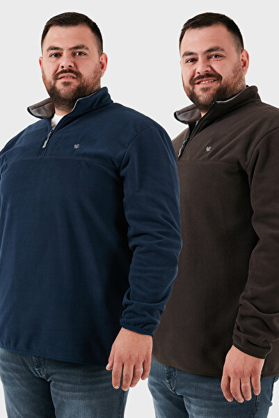 Buratti Regular Fit Anti-Pilling Plus Size ψηλός λαιμός Χειμώνας επένδυση fleece Πακέτο με 2 Ανδρικά φλις POLAR 5