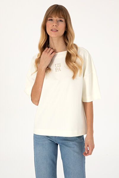 U.S. Polo Assn. Women's Cream Short Sleeve Crew Neck Sweatshirt 50309473-Vr256