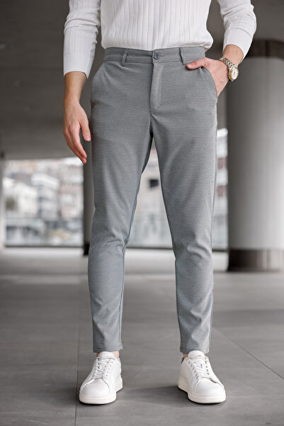 Ser Joven Ανδρικό εφαρμοστό Σκούρο Γκρι ελαστικό ύφασμα Λινό Παντελόνι