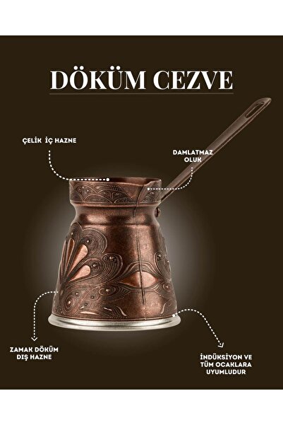 arnabella Cezpot İstiridye Desenli Döküm Cezve Büyük Boy 6 Kişilik- İndüksiyonlu Ocaklara Uyumlu 450 Ml