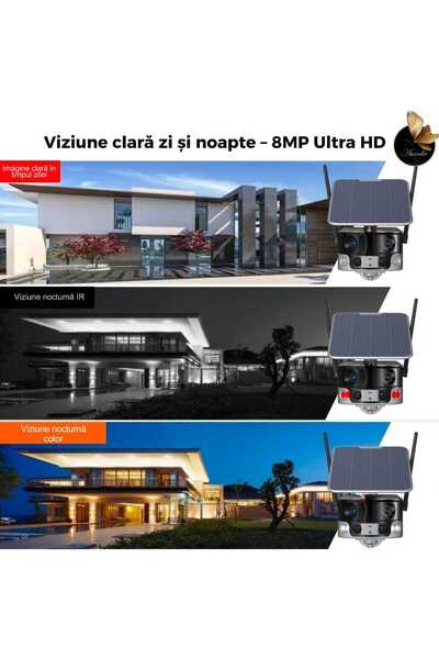 AURALIV 4K Solar WiFi Surveillance Camera with 180° Dual Lens, IP66 Waterproof, Night Vision