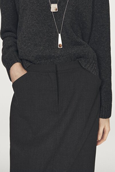Massimo Dutti Yün cepli düz midi etek
