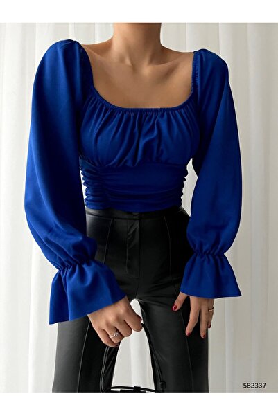 REELMODA DÁMSKÝ LÍMEC BALONOVÝ RUKÁV MADONNA KREPE BLUZ