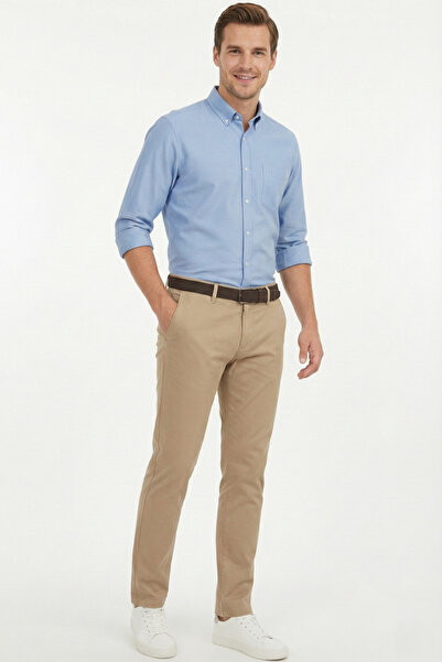 TheSeason Ανδρικό παντελόνι Chino με ελαστική εφαρμογή από βαμβακερό γκαμπαρντίνα σε μπεζ χρώμα