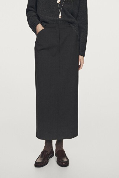 Massimo Dutti Yün cepli düz midi etek