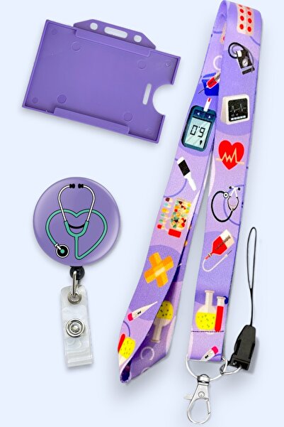 MİLLENEX Stetoskop Kalbi Set Yaka Kartı Boyun Askı İpi 3l ü Set Boyun Askısı ...