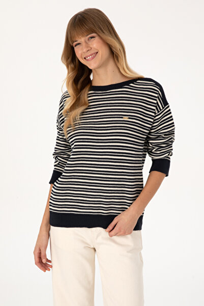 U.S. Polo Assn. Women's Navy Blue Striped Crew Neck Sweater 50308921-Vr033