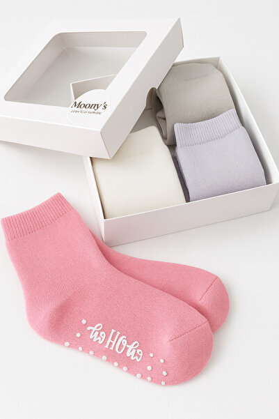 Moonys Socks Collection Girl's Plain Terry Socks Set - 4-Piece with Non-Slip Soles