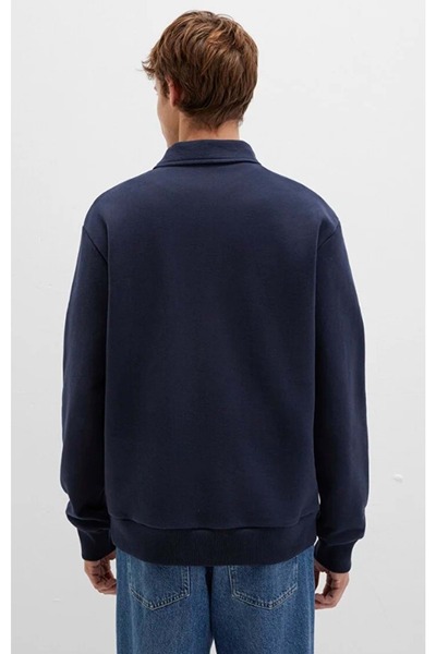 Mavi 0S10494-70490 m Logo Printed Half Button Collar Sweatshirt Dark Blue