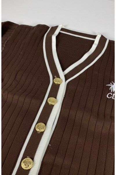 YusGos Women's Striped Knitwear Cardigan Pleated Mini Skirt College Bottom Top Set Brown XS