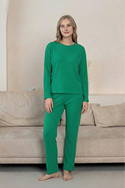 Farya Home Σετ πιτζάμες χειμωνιάτικο βαμβακερό χοντρό ύφασμα με ρίγες, μακρυμάνικο πλεκτό.