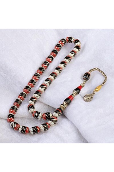 Burhan Sağlam İşlemeli Kapsül Kesim 12x8 mm Erzurum Oltu Taşı Gümüş Püsküllü Tesbih