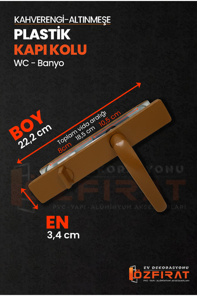ÖZFIRAT PVC YAPI PVC Pimapen Plastik Banyo, Tuvalet, WC Kapı Kolu – Altınmeşe/Kahverengi – (1 Takım)