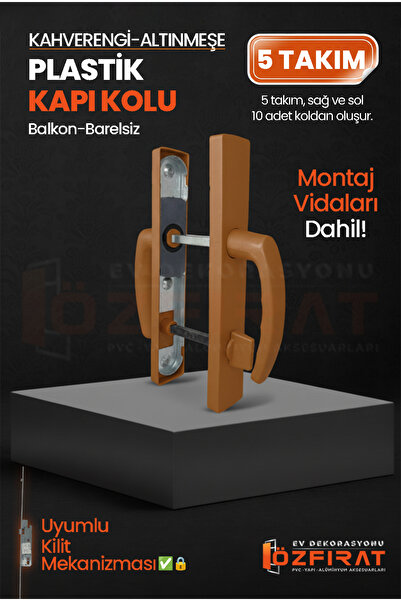 ÖZFIRAT PVC YAPI PVC Pimapen Plastik Balkon Kapı Kolu – Barelsiz – Altınmeşe/Kahverengi – (5 Takım)