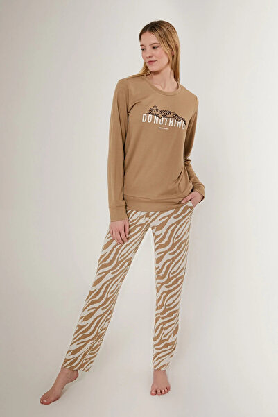 Pierre Cardin Γυναικείο μακρυμάνικο κοστούμι πιτζάμα Do Nothink Brown