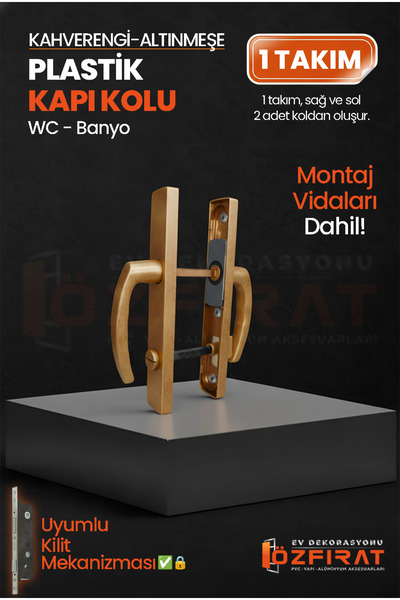 ÖZFIRAT PVC YAPI PVC Pimapen Plastik Banyo, Tuvalet, WC Kapı Kolu – Altınmeşe/Kahverengi – (1 Takım)