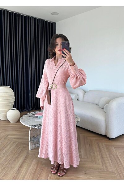 Lady Pixie Μακρύ φόρεμα με λεπτομέρεια με ζώνη και αυτοσχεδιασμένο σχέδιο