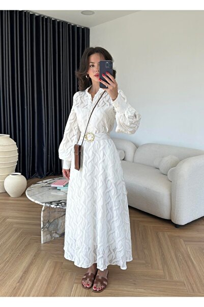 Lady Pixie Μακρύ φόρεμα με λεπτομέρεια με ζώνη και αυτοσχεδιασμένο σχέδιο