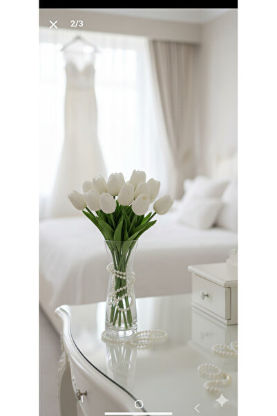 yapay çiçek evi Islak Dokulu 16 LIYapay Lale kırık beyaz