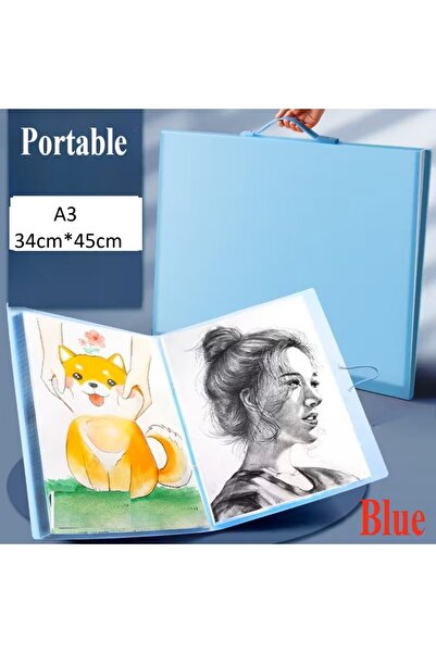 Vox Art A3 Sunum Dosyası, Resim Çantası, 40 Cepli-80 Resim Kapasiteli, Mavi