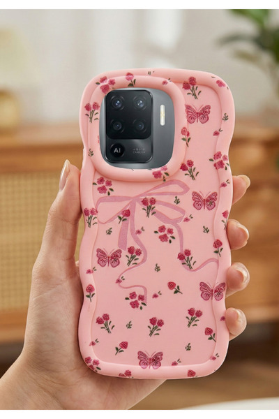 Oppo Reno 5 Lite Compatible Case Camera Protruding Ribbon And Flower Embossed Silicone Cover