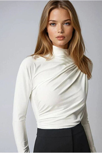 HepsitrentStore Boyun Ruched Detail Sandy Fabric Blouse