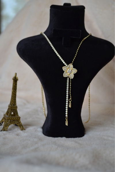 Stainlless Steel 316L Çelik Zirkon Taşlı Yonca Detaylı Asansör Kolye ( Ayna H...