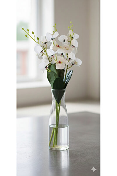 yapay çiçek evi 45 cm Yapay Islak Orkide Dekorasyon Beyaz Orkide Demeti