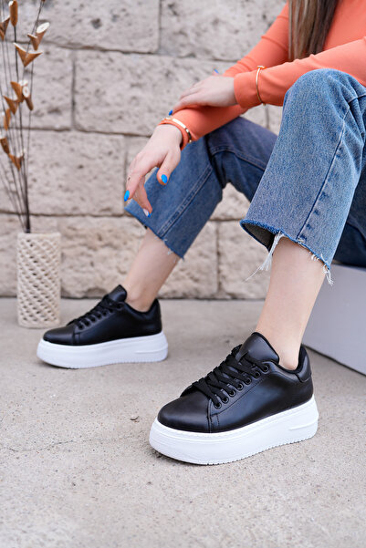 Saks Gardrop Delit Black White Matte - Pantofi sport de damă ușori și ortopedici, cu șireturi, talpă 5 cm