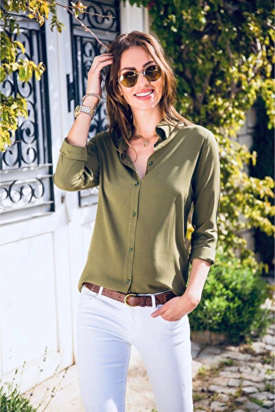 HAZEGO Women's Long Sleeve Woven Fabric Classic Shirt