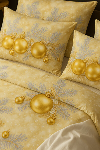 Casa Pucioasa Christmas Bed Linen 6 Pieces - Golden Globes, Fine Cotton -