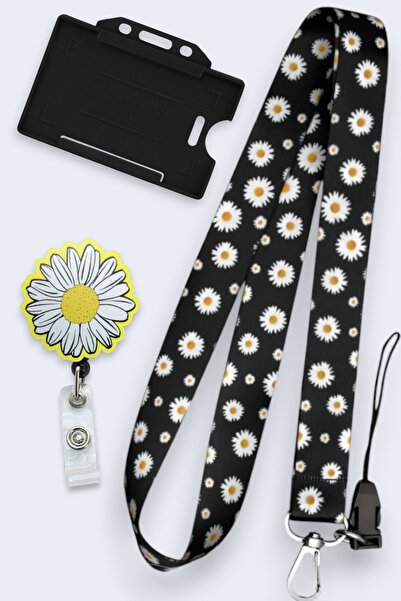 MİLLENEX Papatya Çiçekler Yaka Kartı Boyun Askı İpi 3 lü Set Boyun İpi Yoyo Y...