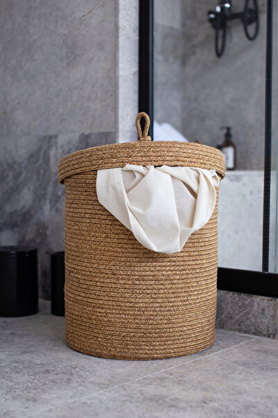 Comfort Craft Jüt Kapaklı Hasır Kirli Çamaşır Sepeti | Oyuncak, Banyo Organizeri | 35x40 Cm